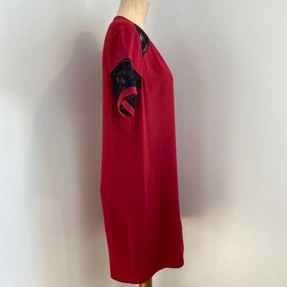 MICHAEL Michael Kors Women's M Red Black Lace Short Sleeve Shift Dress Knee - Picture 5 of 16